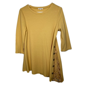Andthewhy Mustard Top with Lace/Button side accent- Size Large